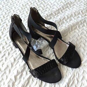 Adrianna Papell Elegant Black Beaded Strappy Women's Sandals Summer Shoes
